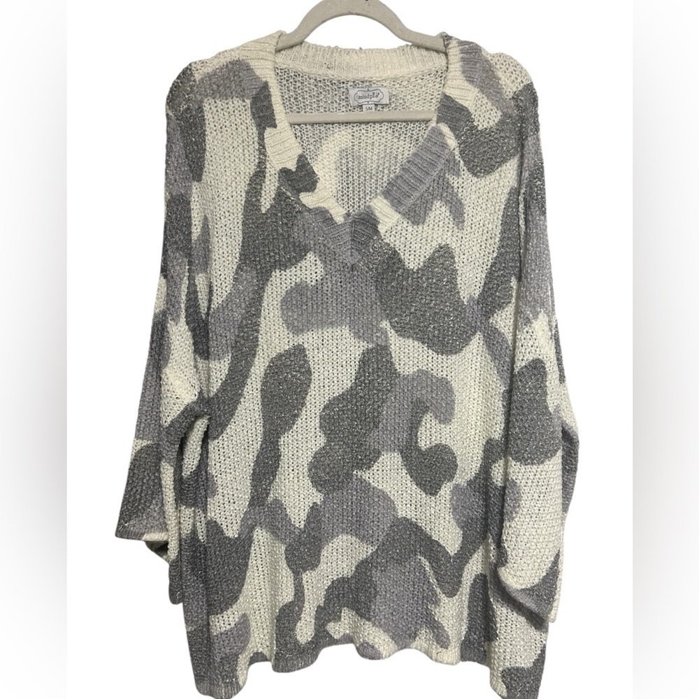 Mud Pie Scarlett Camo Ribbon Knit Sweater Size S/M